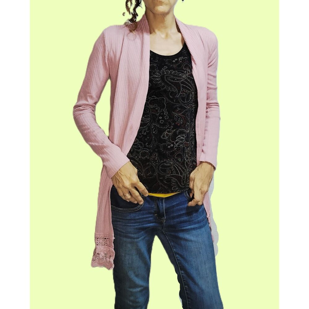 Rue21 ~ Blush Pink Ribbed Lace Hem Cardigan Duster ~ Size Small